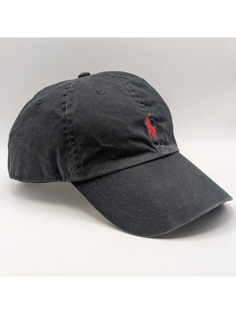 Vintage Polo Ralph Lauren Hat Cap Black Red Pony Leather Strap Y2K Adjustable